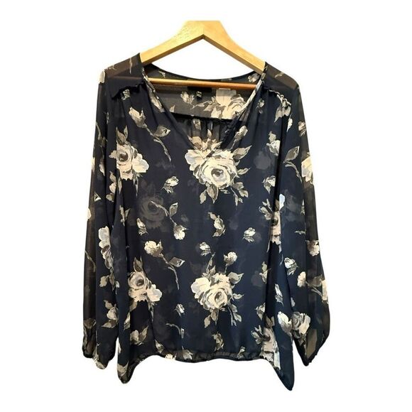 Lane Bryant Women’s Sheer Top Blue Floral V-Neck Blouse Size 18/20 - Picture 1 of 15